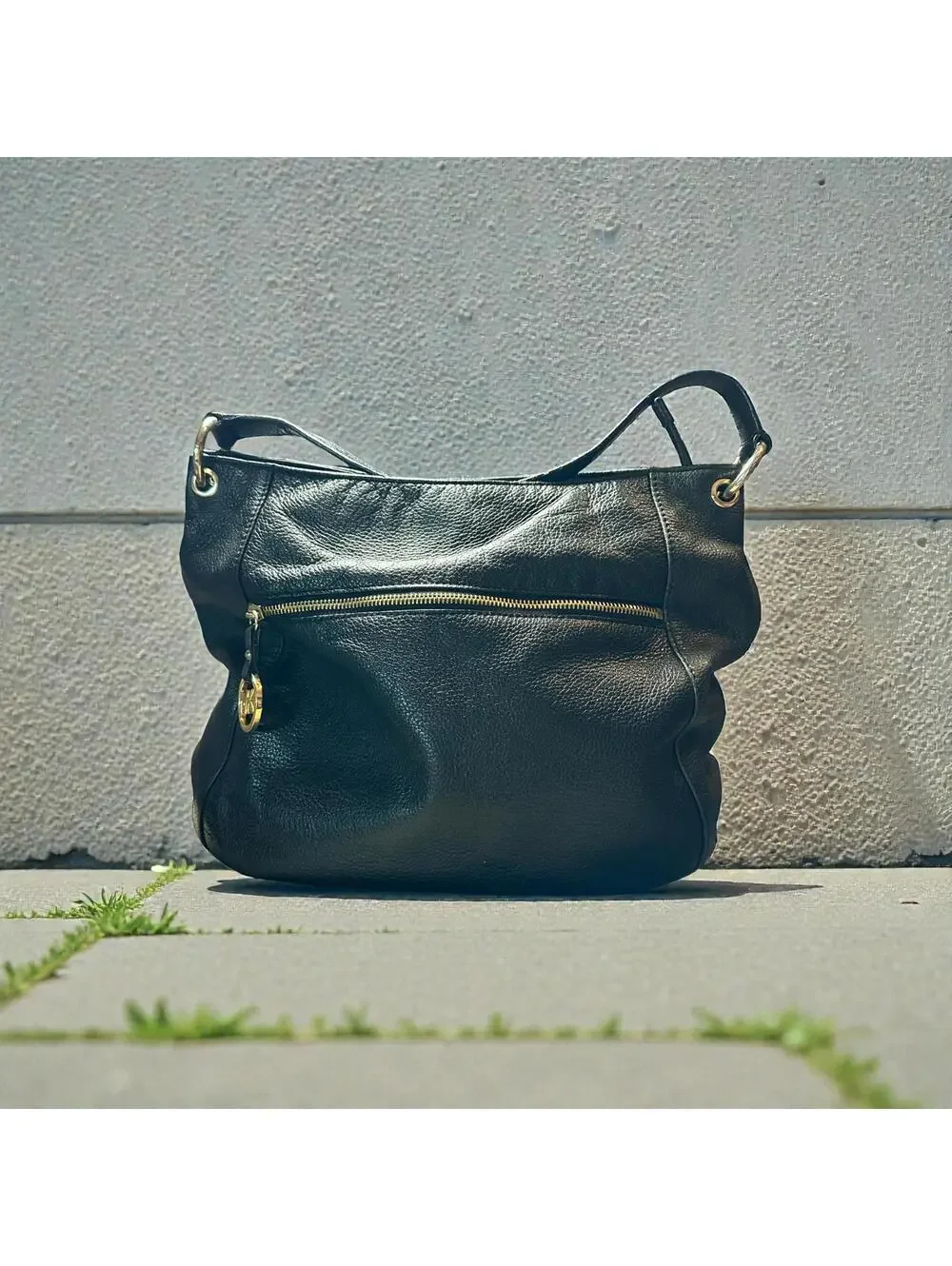 Michael Kors Black Leather Shoulder Bag with Gold Hardware